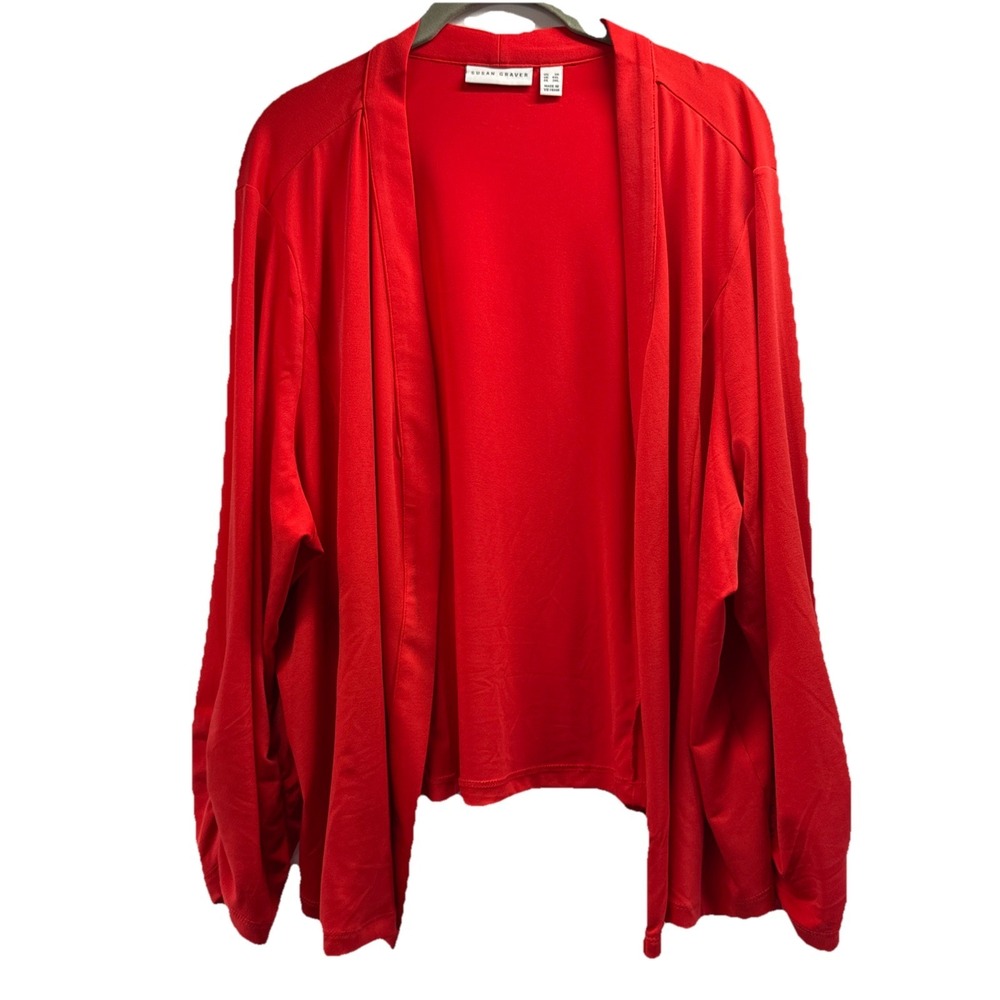 Susan Graver Women's Open Cardigan Size 3X Solid Orange Gold Buttons Long Sleeve